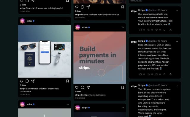 0layers automated content feed showing generated social media posts