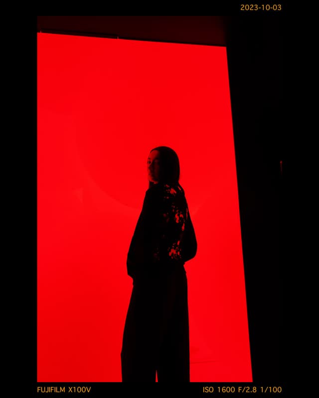 TMPLT photo template output showing street photography with embedded EXIF data and location overlay